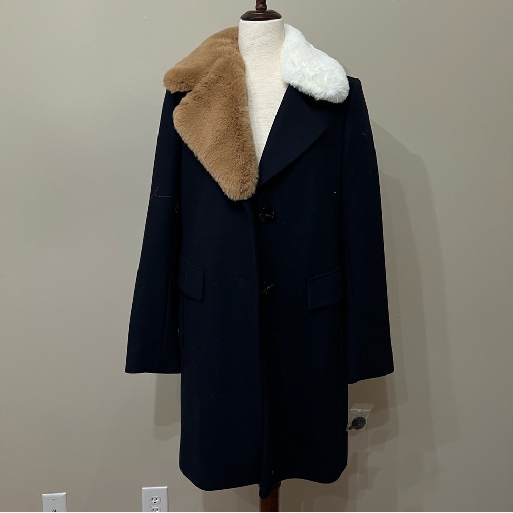 NWT Sam Edelman Navy Walker Coat W/ Removable Faux Fur Collar Size 8​​​